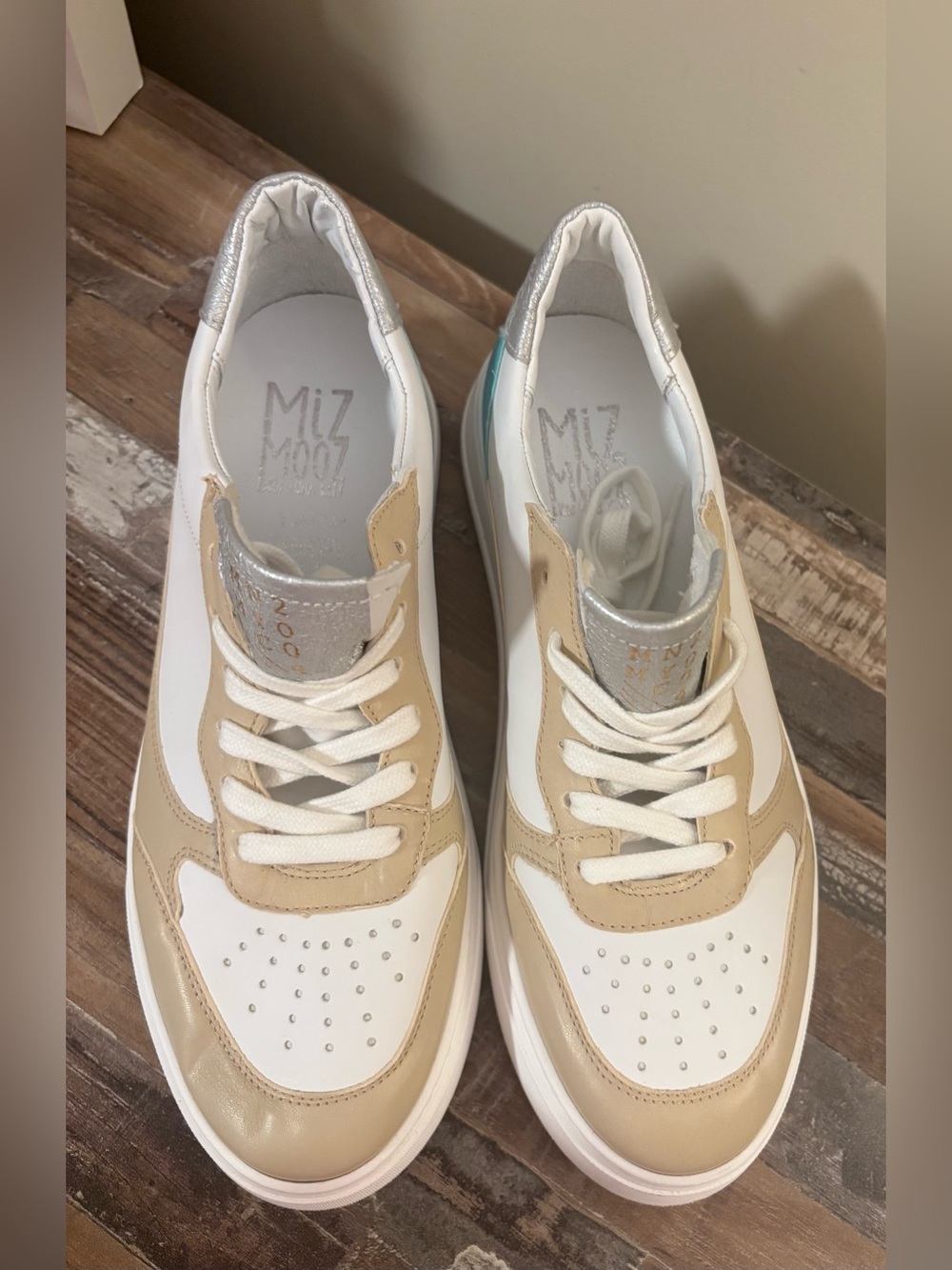 Miz Mooz Leather Lace-Up Sneakers Torie Cappuccino